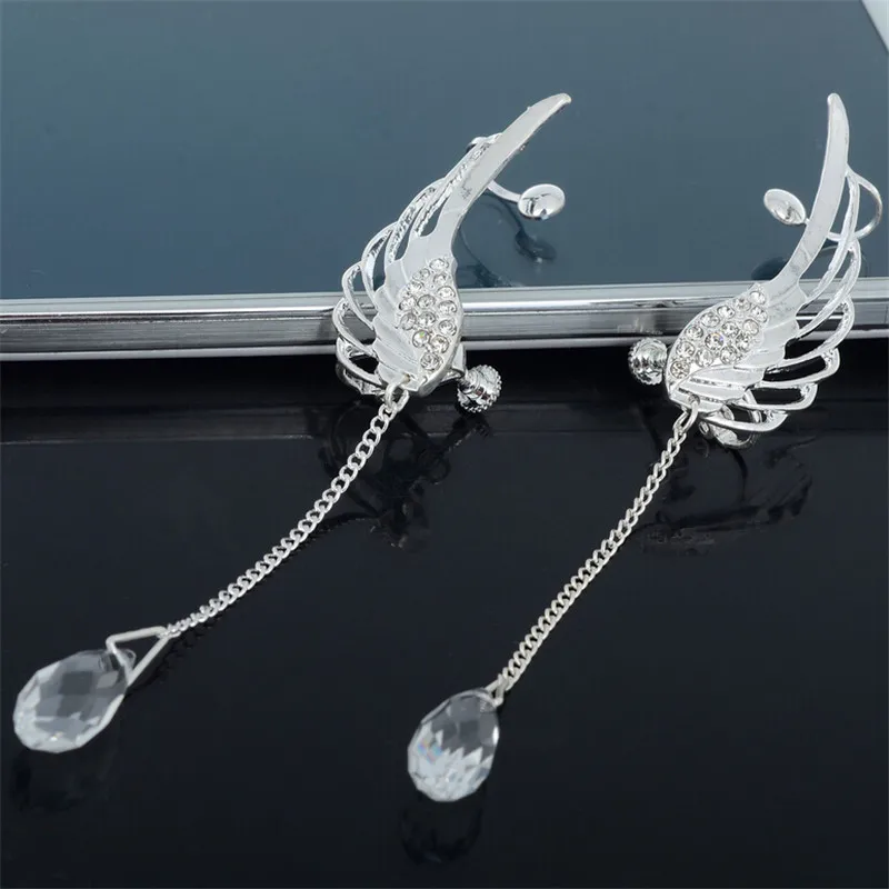 2021 New Silver Plated Angel Wing Stylist Crystal Earrings Drop Dangle Ear Stud For Women Long Cuff Earring Bohemia Jewelrys | Украшения и