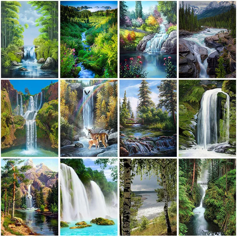 

Full Square Diamond Painting Waterfall 5D DIY Diamond Embroidery Cross Stitch Mosaic Landscape Wall Art Kits Home Decor