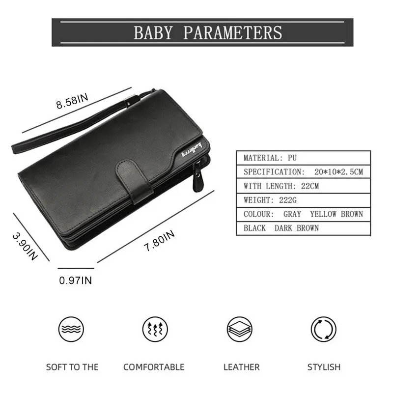 

Men Black Clutch Bag Large Capacity Men Long Wallets Cell Phone Pocket Passcard Pocket High Quality Multifunction Wallet For Men