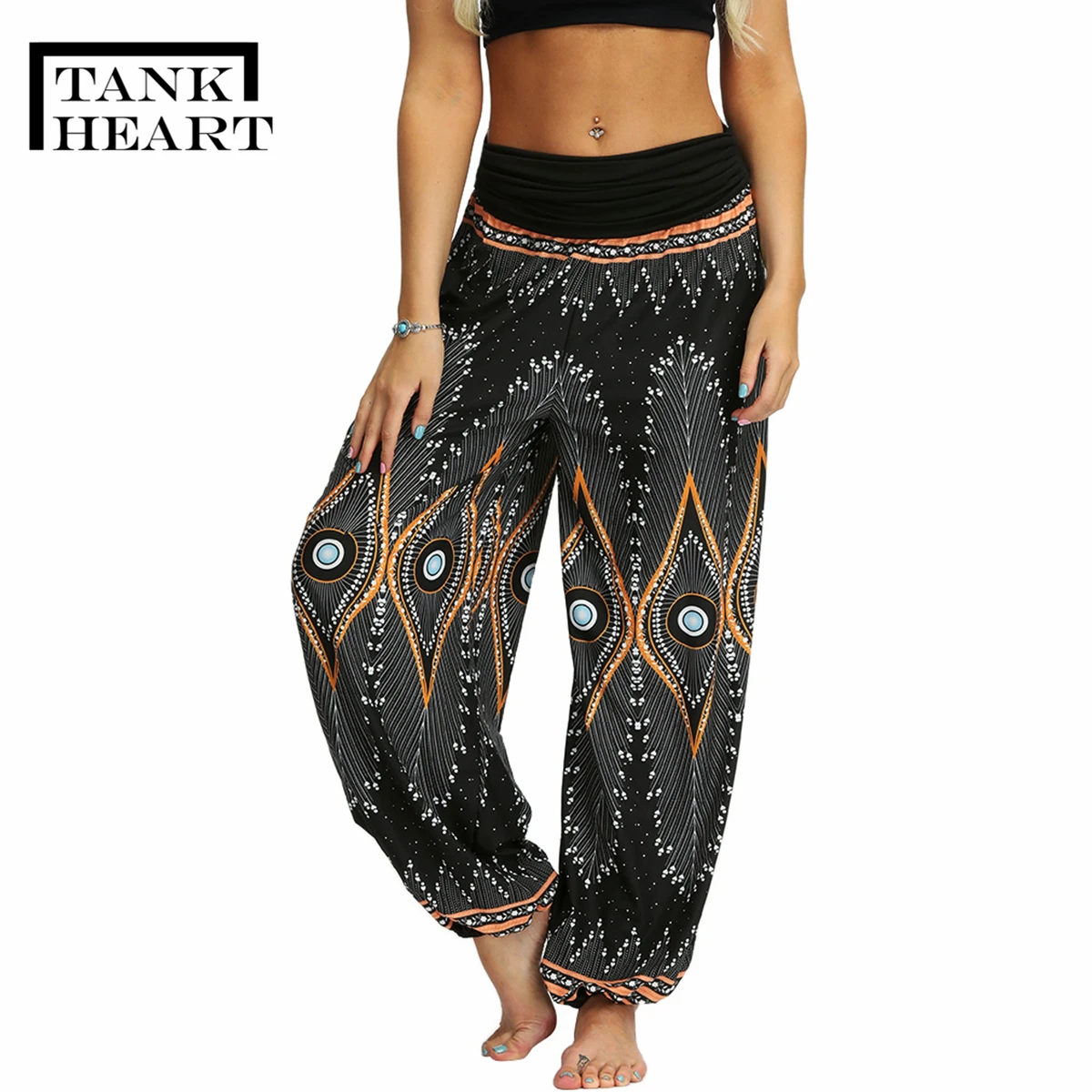 С принтом сексуальные штаны для йоги размера плюс свободные высокая талия