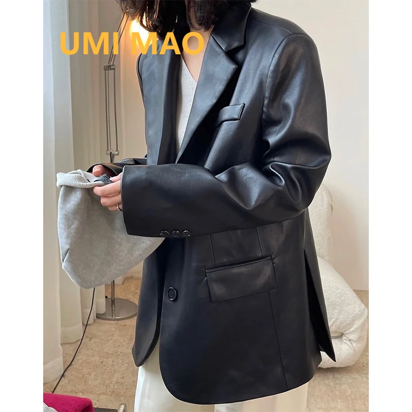 

UMI MAO Korean Fashion Autumn Winter New Style Retro Modern PU Coat Profile Jacket Loose Casual Soft Top Female Y2K