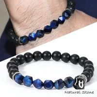 12 styles natural stone mens bracelet lava rock faces tiger eye lapis lazuli stone labradorite onyx beaded bracelets jewelry