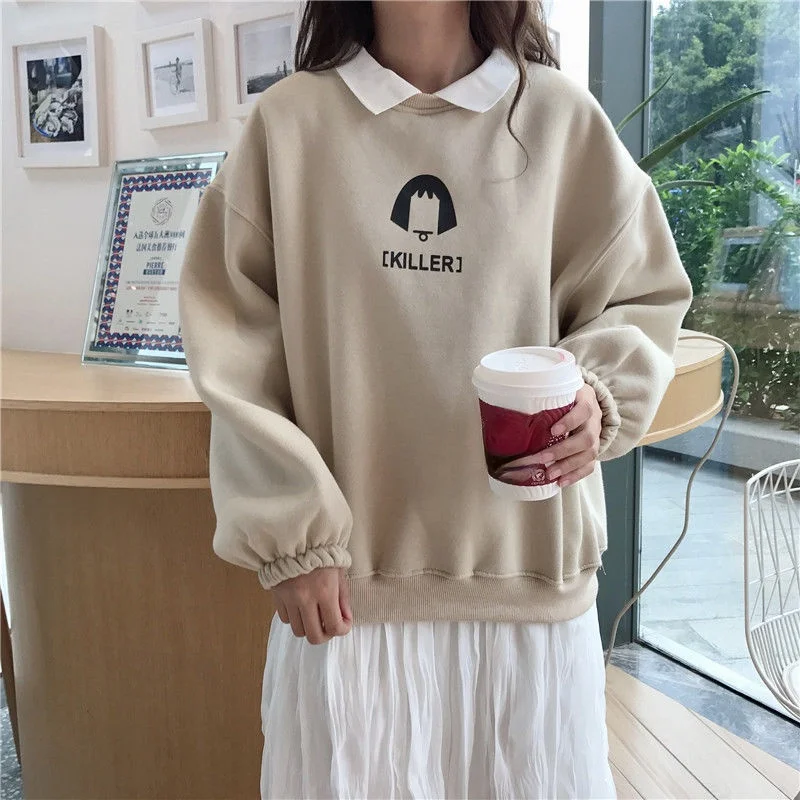 

Women Harajuku Kawaii Oversize Sweatshirt Women Autumn 2021 Fashion Korean Style Long Sleeve Tops Pullover Print Female Kpop