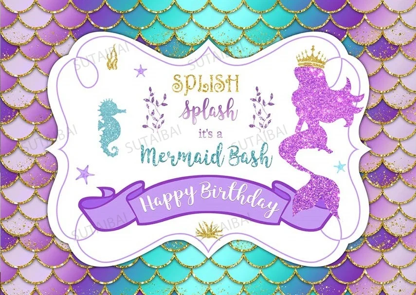 

Mermaid Birthday Party Backdrop Under The Sea Little Mermaid Scales Party Decoration Baby Photography Photo Studio Background