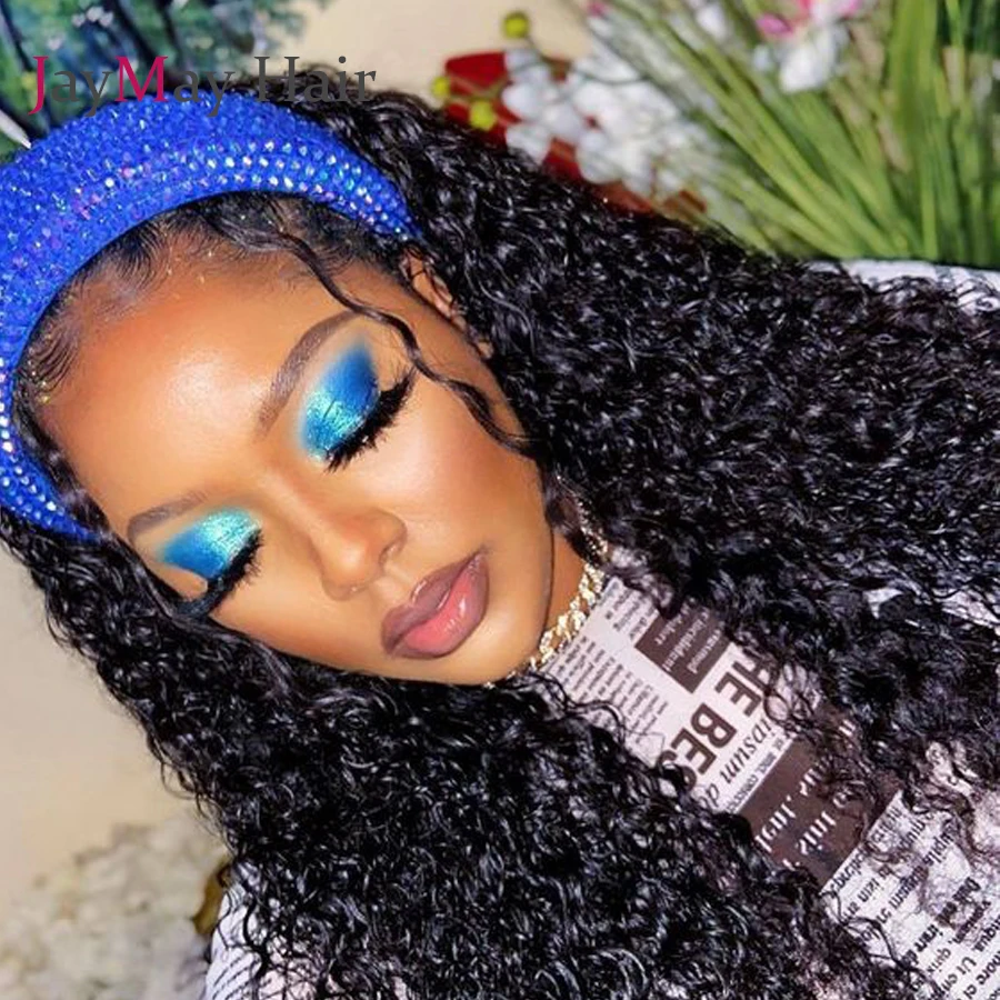 売却 カーリーヘッドバンドかつら人毛ディープカール製かつら黒人女性のためのないsew