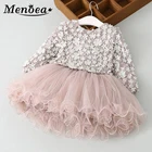 Menoeaосеннее платье для девочек милые детские платья с длинными рукавами и цветочной аппликацией; Платье-пачка принцессы; Одежда для маленьких детей