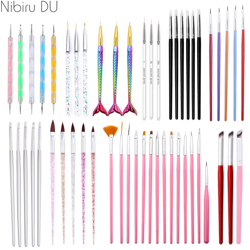 Nail Art Brush Set Gradient Line Painting Dotting Pen Kit Acrylic Handle Gel Polish Crystal Brushes Salon Nails Manicure Tools