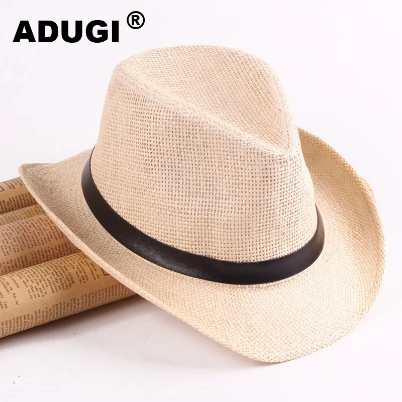 Летняя соломенная плетеная ковбойская шляпа ADUGI Пляжная Шляпа рыцаря для