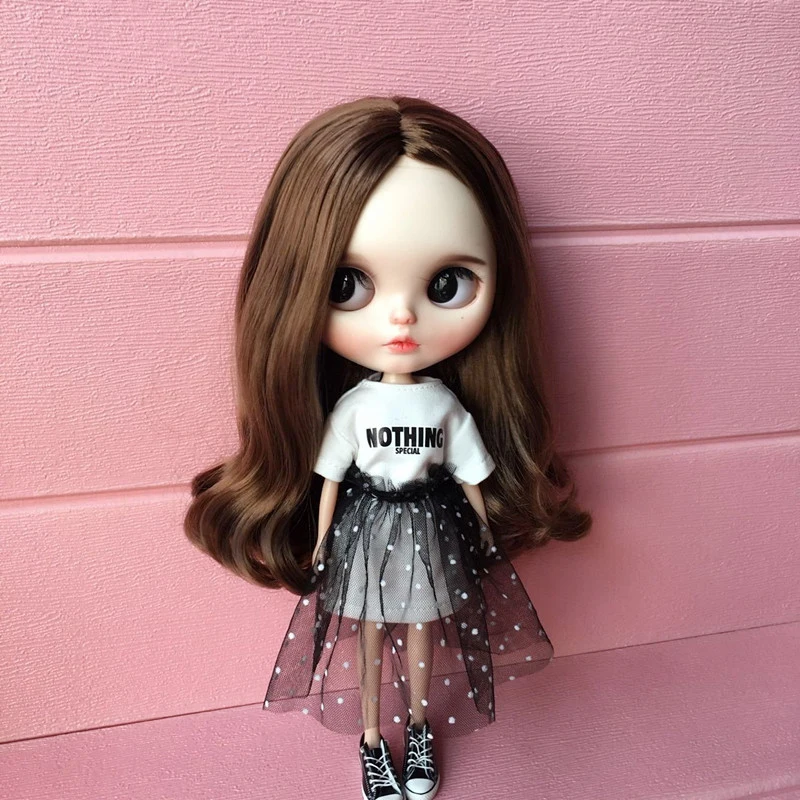 Long T-shirt+lace Skirt Barbies Dress For Doll Accessories Clothing (blythe,ob,pullip,baribes,1/6 Dolls)