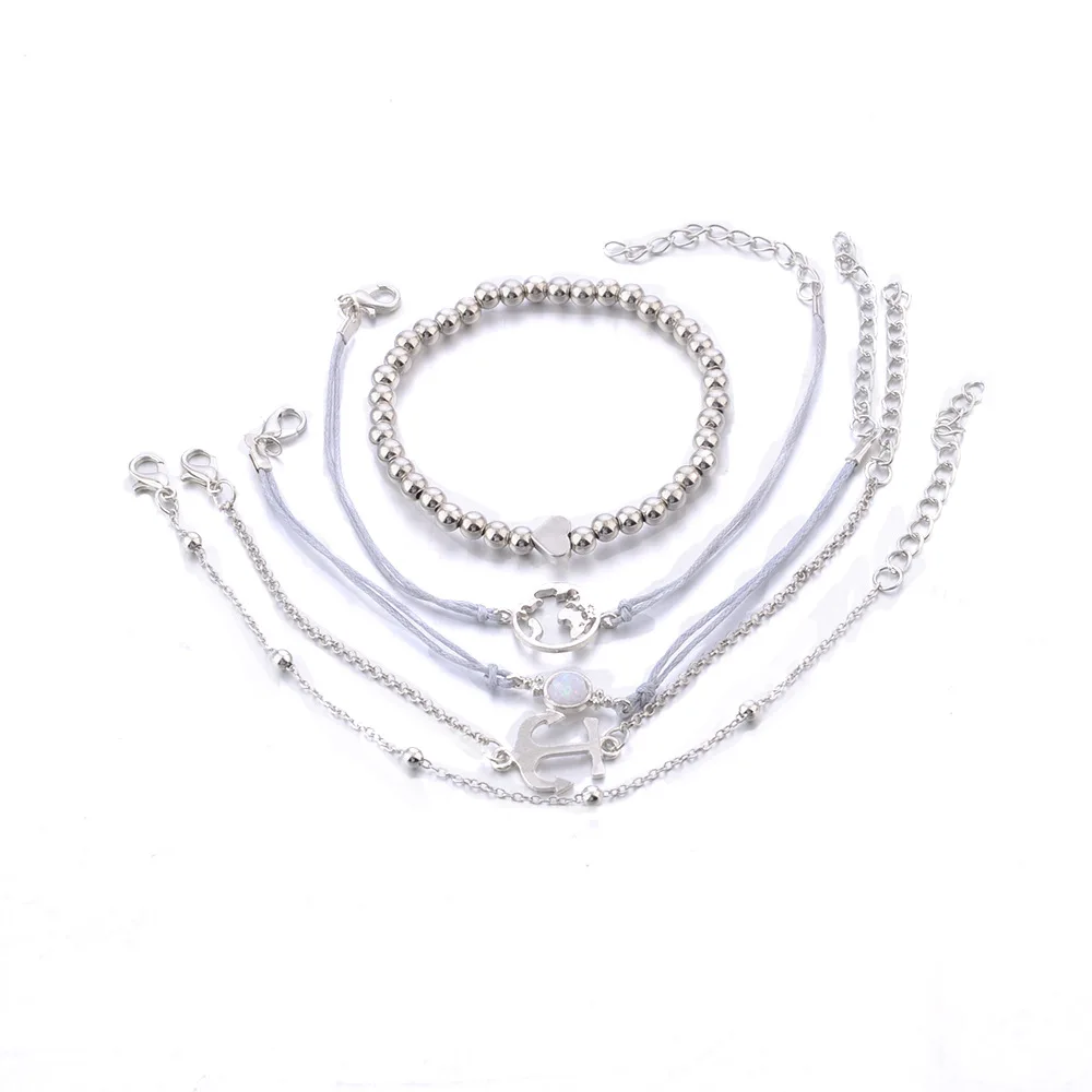 Женский винтажный браслет в стиле бохо 5 шт./компл. с якорем опаллами бусинами и