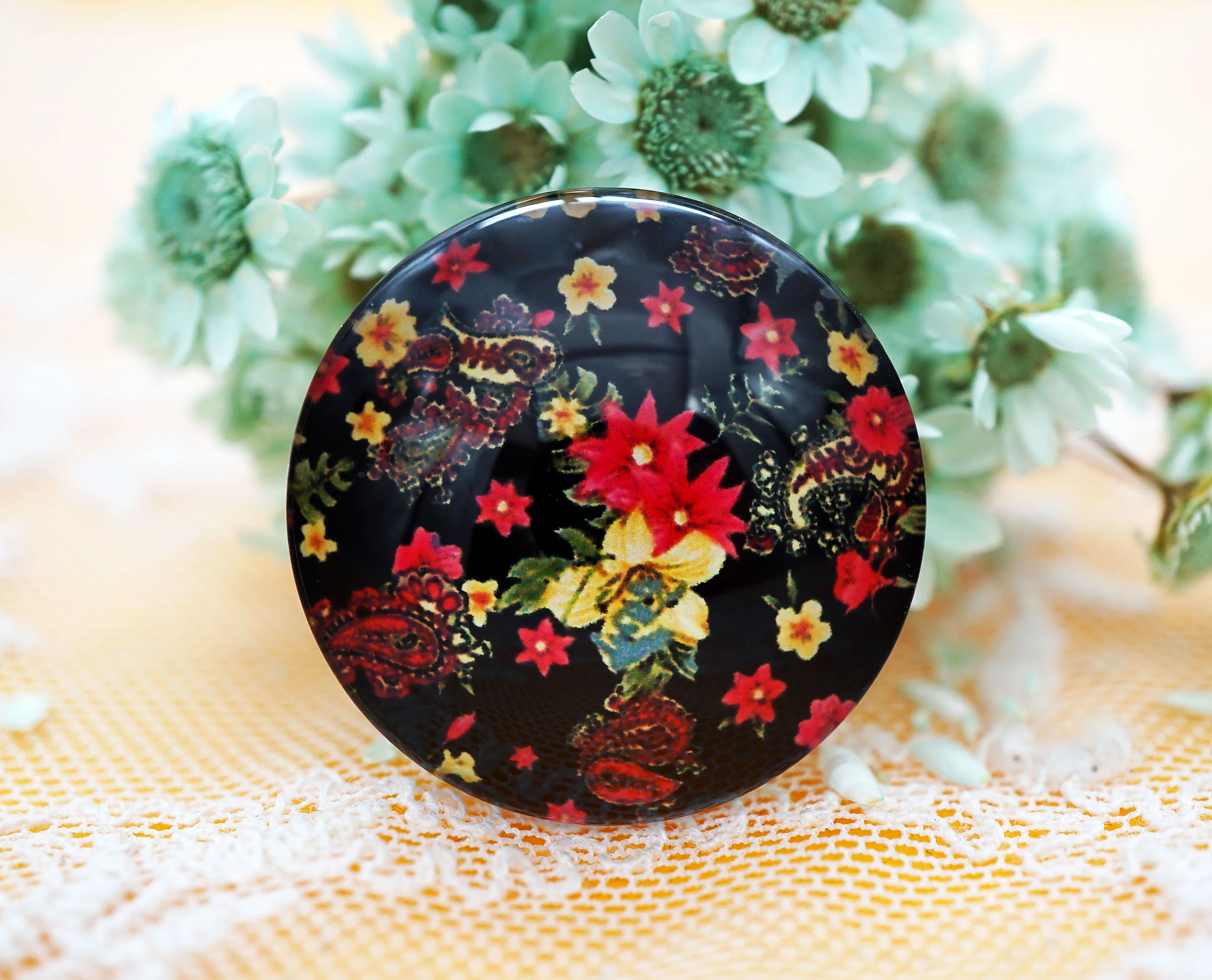 Круглый стеклянный кабошон в форме цветка для изготовления браслетов ожерелий