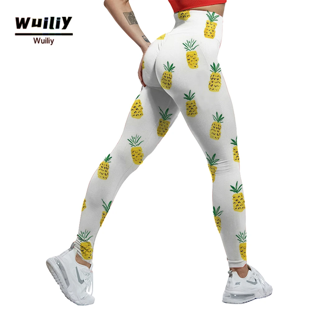 

Wuiliy Fruit Leggings Women High Waist Sexy Seamless Gym Leggings Hollow Printed Workout Pants Push Up Elasticity Legins Women