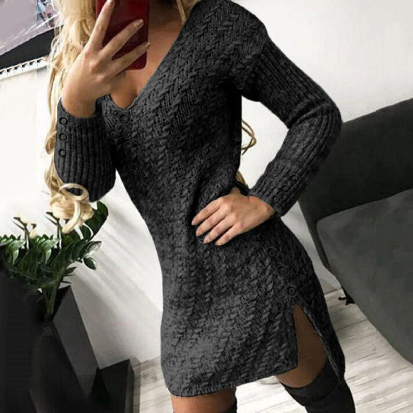 

Women's Long Sleeve Knit Sweater Fall Dresses For Women Club Sexy Mini Sweater Dresses 2021 Vestidos Elegantes Para Mujer