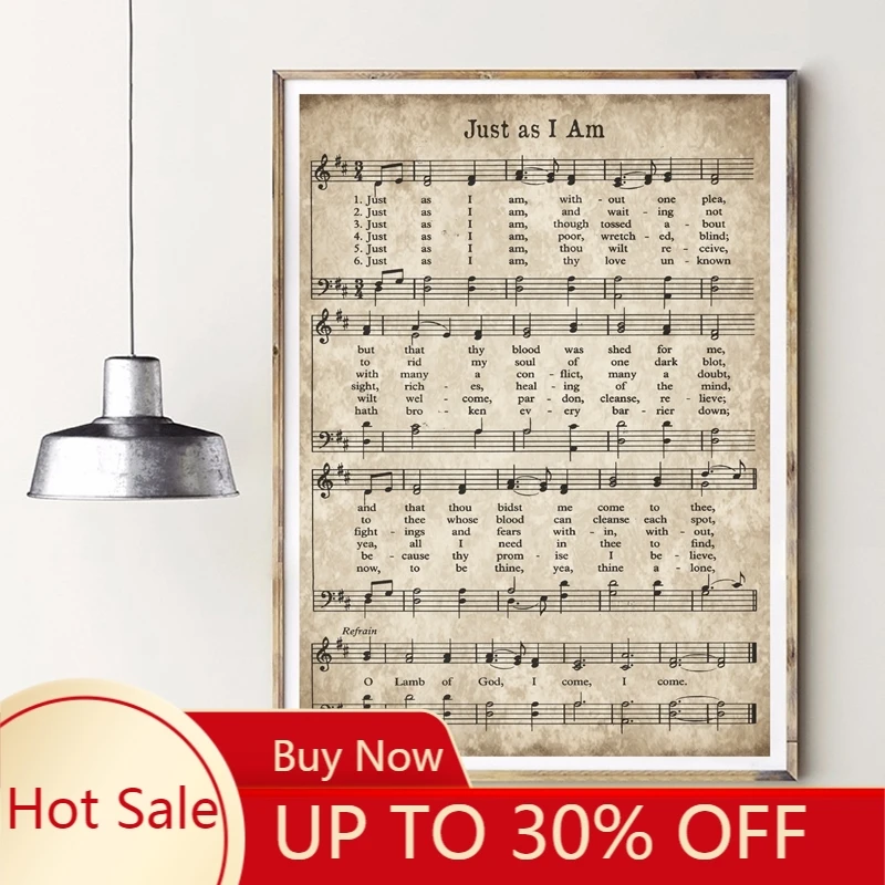 Картина на холсте ВИНТАЖНЫЙ ПЛАКАТ с листовой музыкой как я старинный гимн принт