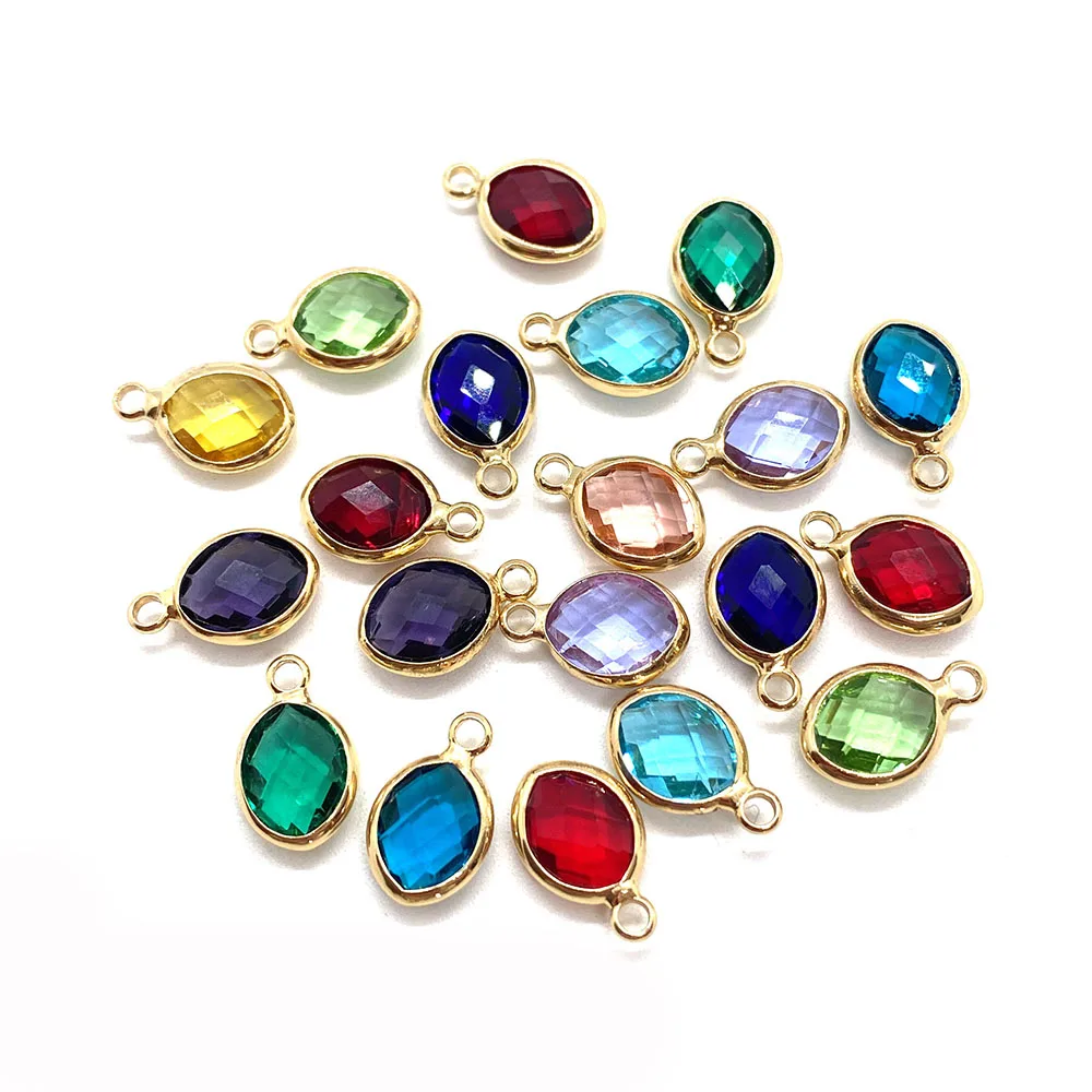 

10 Pieces/pack of Colorful Crystal Copper Edging Pendant Oval Ladies Necklace Pendant DIY Handmade Jewelry Creative Gifts Crafts
