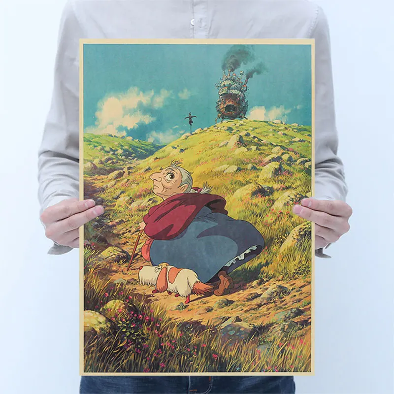 

AIMEER Howl's Moving Castle Japanese Cartoon Anime Retro Kraft Paper Series Bar Cafe Decorative Painting Core 51*35cm