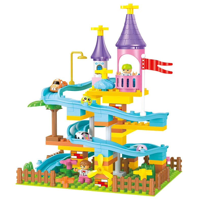

BURGKIDZ My First Castle Building Blocks Compatible With Duploed Marble Run Kids Blocks Figures Cars Track Toys For Girls Boys