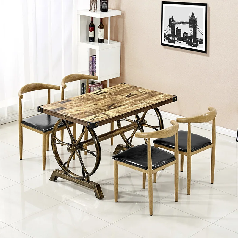 

Iron imitation solid wood croissant chair fast food cafe milk tea dessert simple modern retro industrial style table and chair c