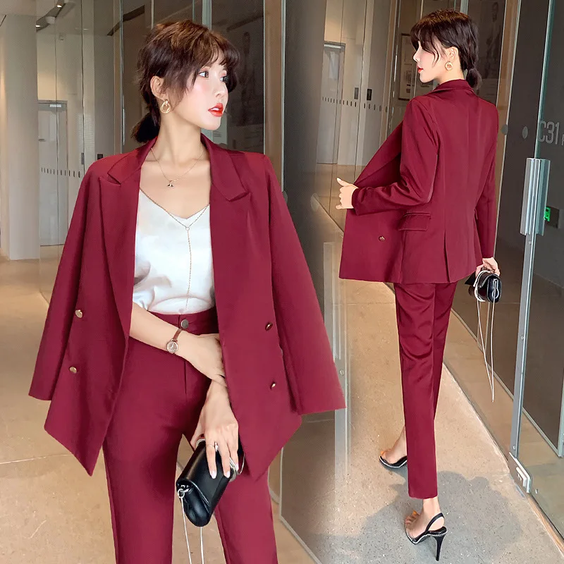 Женские костюмы однотонные брюки костюм большой размер для офиса с длинным