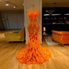 Женское вечернее платье-русалка, оранжевое блестящее платье без бретелек, с перьями, для выпускного вечера, 2021