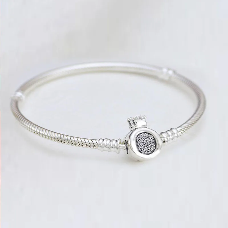 Authentic 925 Sterling Silver Snake Chain Charm Bangle Fit European Original Bracelets Jewelry Women Gift - Окраска металла: 5
