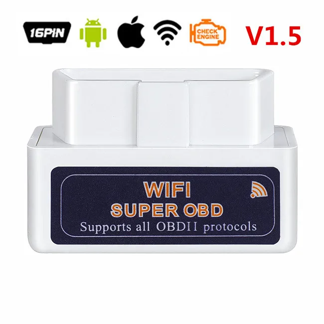 White WIFI V1.5 OBD2 ELM327 Bluetooth V2.1 OBDII ELM 327 WIFI V1.5 HH OBD ELM327 Bluetooth V2.1/2.1 OBD 2/II Diagnostic Tool Auto Code Scanner - Цвет: White WIFI V1.5