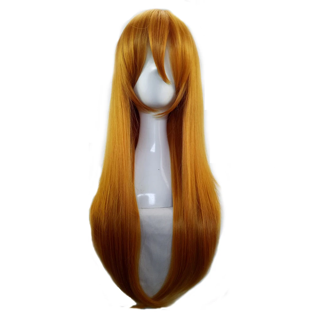 HAIRJOY оранжевый зеленый костюм вечерние косплей парик 100 см длинные прямые синтетические волосы парики 15 цветов - Цвет: orange 75cm