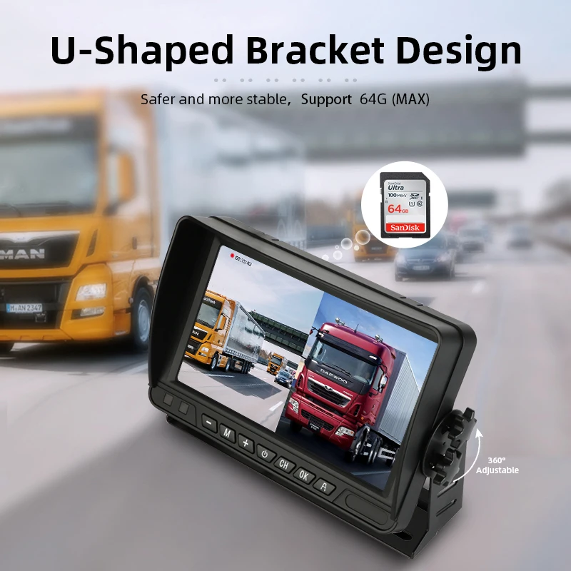 저렴한 Jansite 7 인치 자동차 DVR 대시 카메라 레코더 720P IPS 대시 캠 무선 루프 녹음 등록 12-24V 방수 백업 카메라