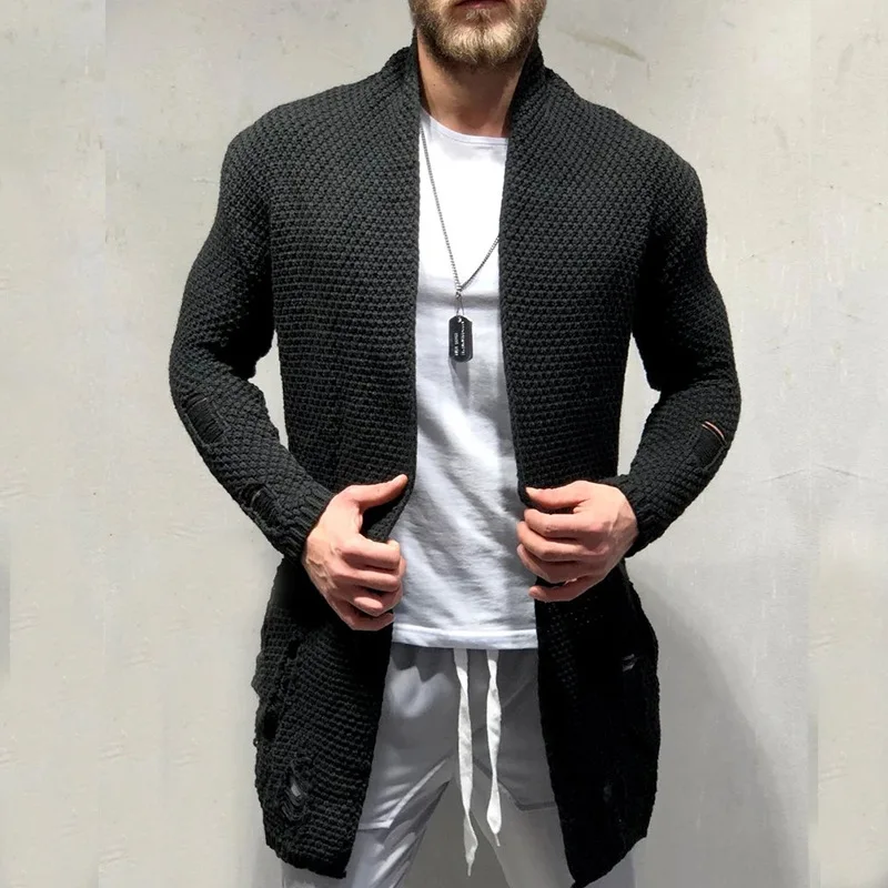 ZOGAA New Knitted Cardigan Sweater Men Casual Male Long Coat Shawl Collar Open Front Sweaters Mens Knitwear Cardigans Pull Homme images - 6
