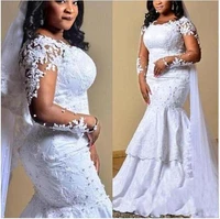 modern african lace appliques mermaid wedding dresses vestido de noiva long sleeve bridal gowns black women girls wedding dress