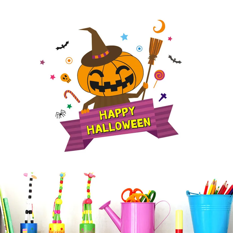 Хэллоуин Тыква смешная счастливая Наклейка ПВХ на стену гостиная 30x30 см одежда