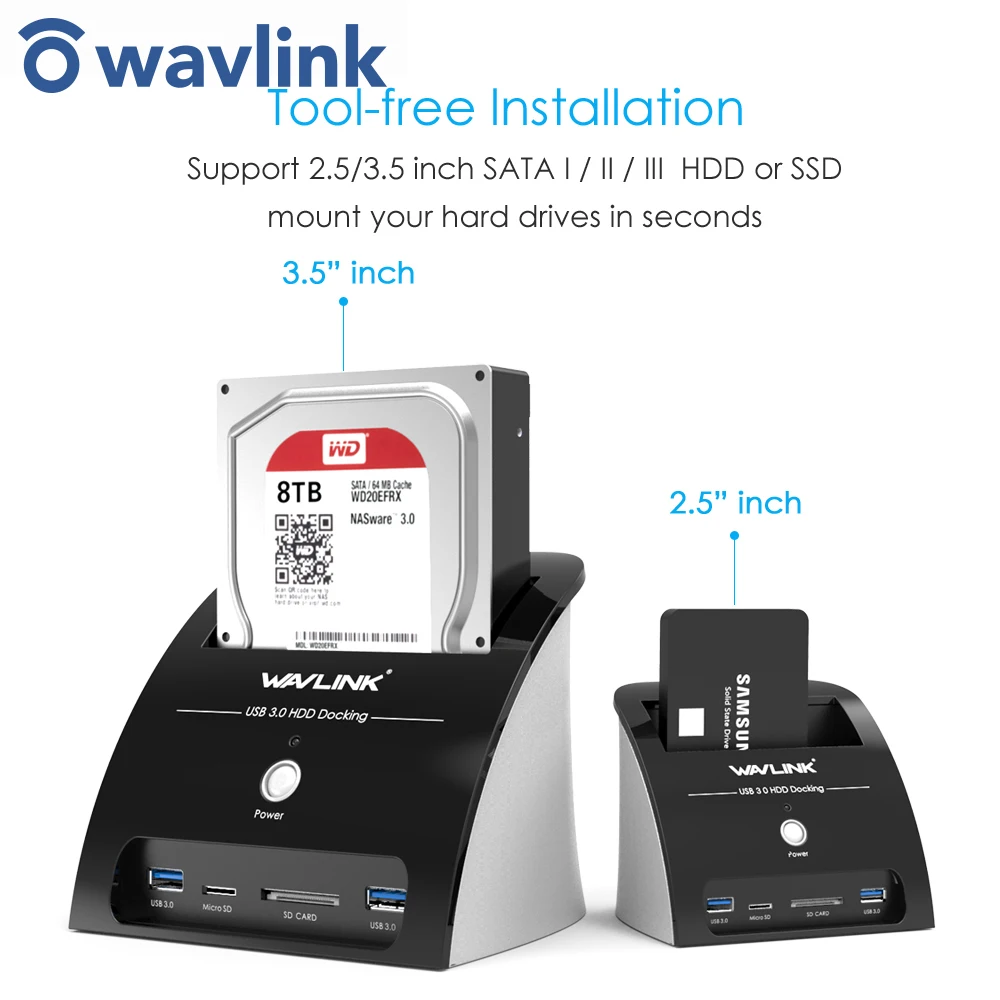 Wavlink USB 3 0 SATA HDD док станция с кардридером слот жесткий диск Внешний корпус чехол