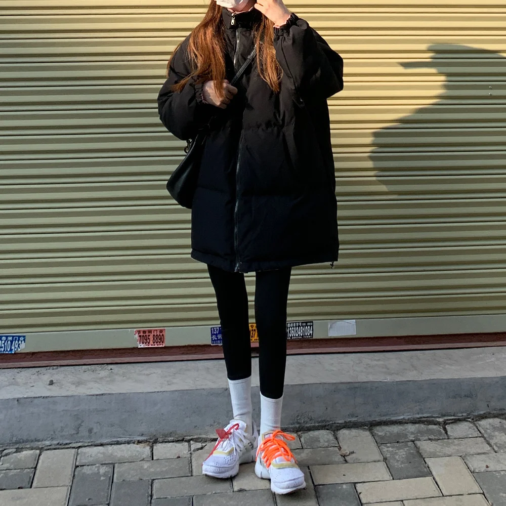 

Двухсторонняя теплая свободная хлопковая куртка средней длины, дизайнерская зимняя хлопковая куртка на молнии с длинным рукавом для женщи...