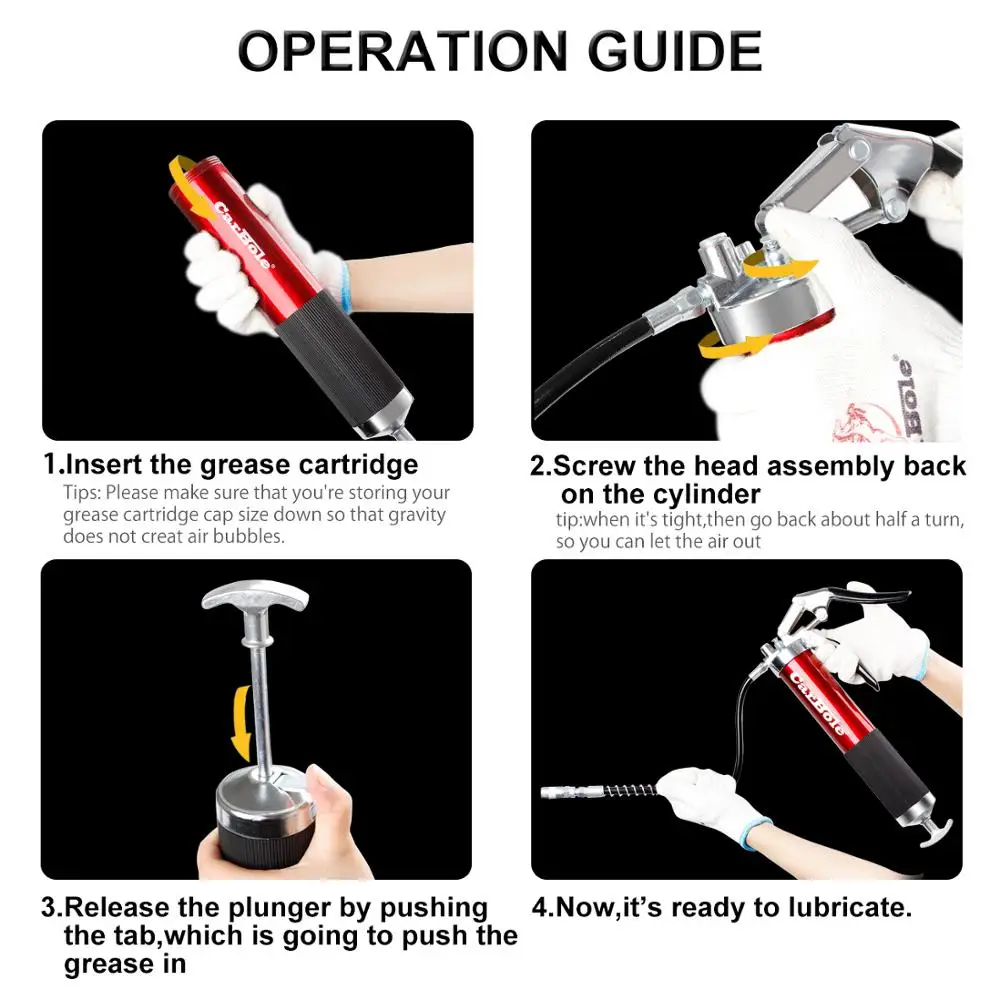 

Red Heavy Duty 6000 PSI Grease Gun 400cc 14Oz Pistol Grip Handle with 18" Flex Hose Rigid For SUV Truck Motorcycle Automotive