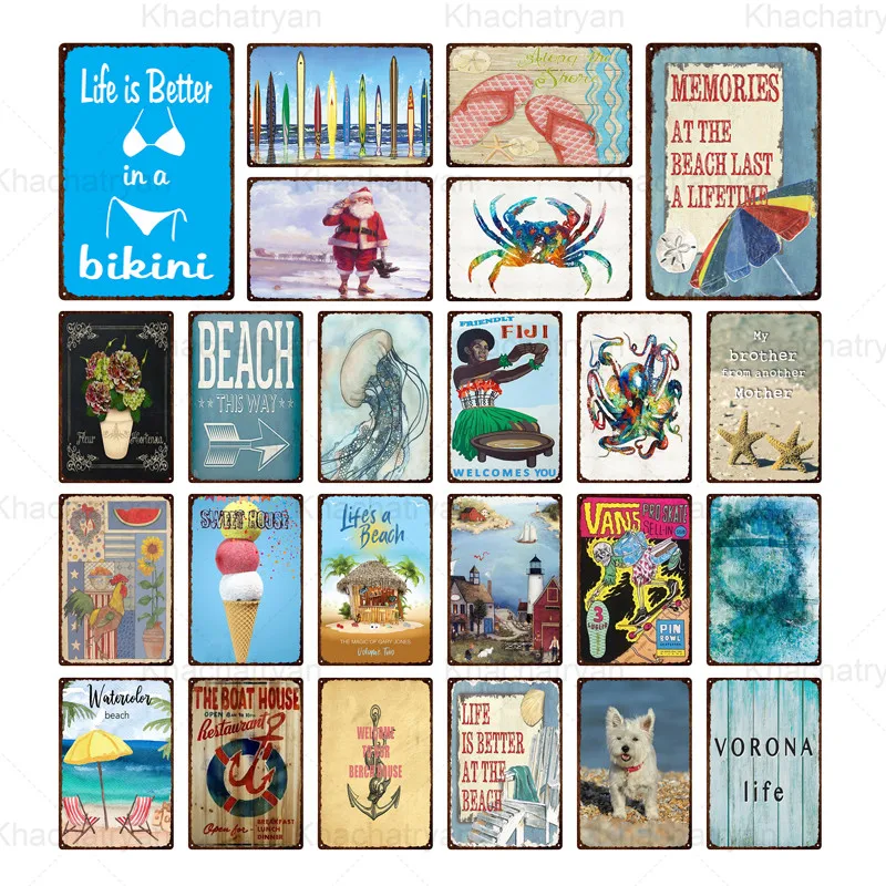 

Retro Beach Iron Sign Home Decor Metal Sign Wall Picture for Living Room Decoration Listing Metal Plate Tin Sign Vintage Bikini