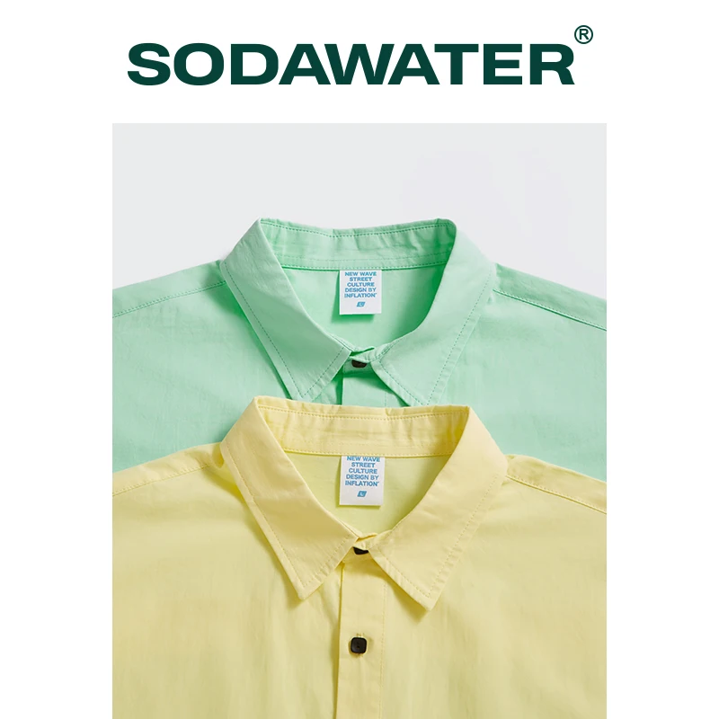 

SODAWATER Harajuku Plain Shirts Men 2021 Summer Pockets Candy Color Button Down Shirts Unisex Casual Shirts Men 2216S21