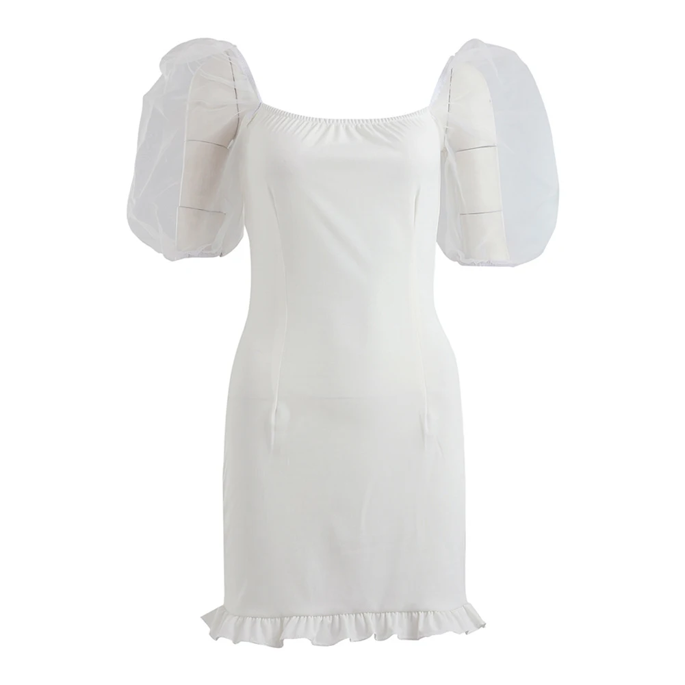 Женское платье 2020 модные пышные рукава сетчатые расклешенные кружевные платья