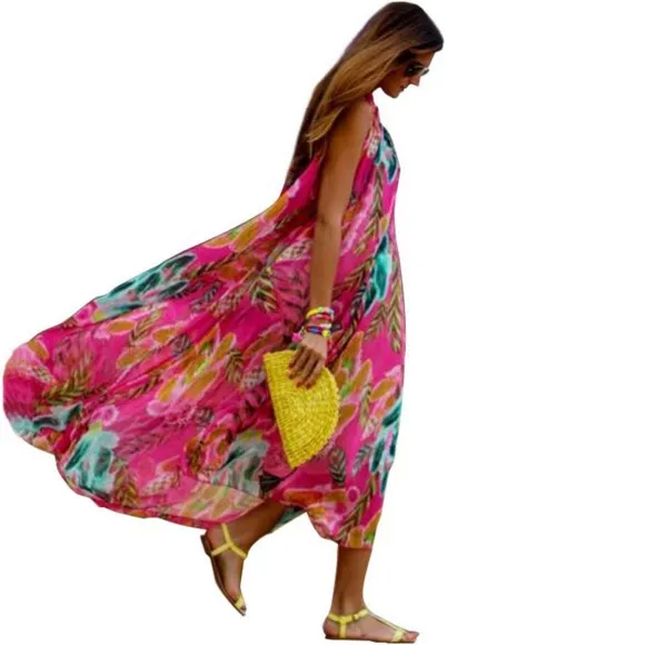 

2019 Hot Selling European And American-Style-Printed Chiffon Sleeveless Expandable Beach Skirt Dress