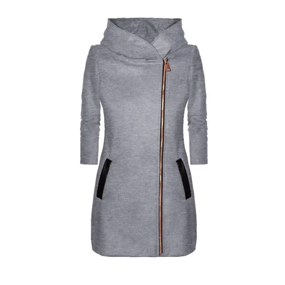 80% Hot Sell Women Fashion Solid Color Thicken Wadded Hooded Coat Zipper Midi Jacket Outwear