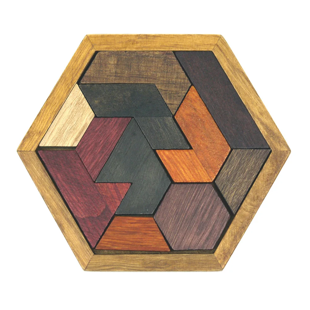 

Montessori Hexagonal Shaped Wooden Tangram Jigsaw Building Blocks Classical Early Educational Puzzle Brain Teaser Toys for Kids