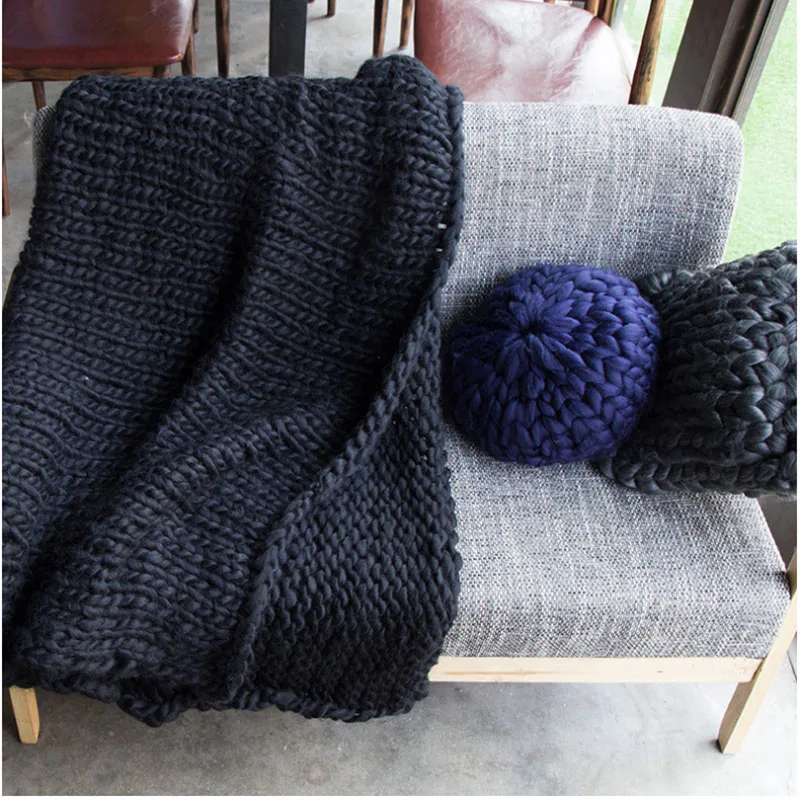 Толстое трикотажное одеяло ручной работы из толстой шерсти объемное супер