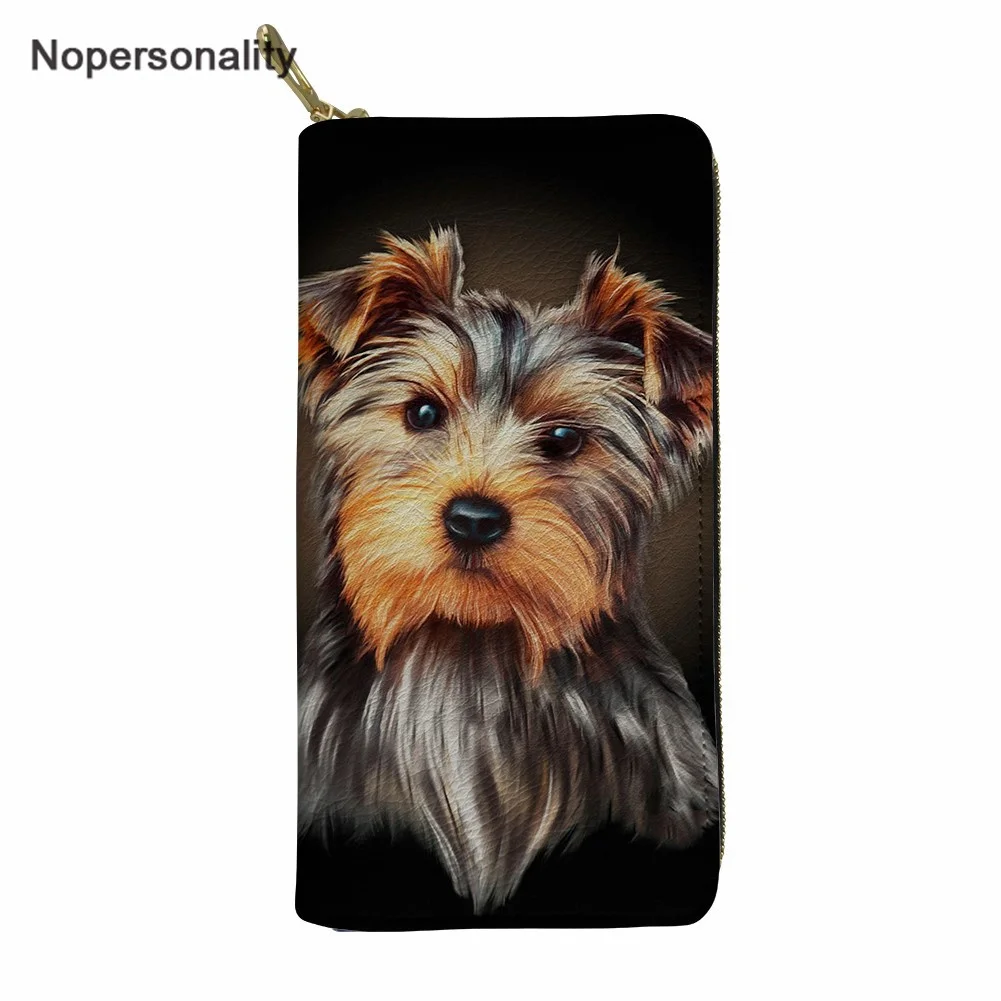 

Nopersonality Leather Wallet Lovely Yorkshire Terrier Pattern Coins Purse ID Cards Phone Holder Clutch for Woman Long Money Bag