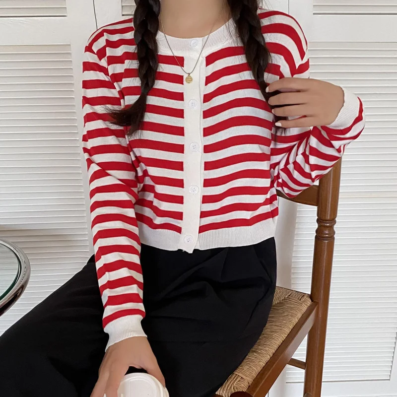 

Real Shot Ранняя осень полосатый топ Защита от солнца ленивый пустой