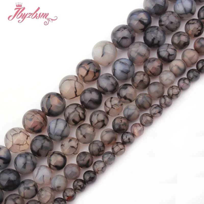 Природные трещины черный агат Гладкие Круглые бусины мяч 6/8/10/12 мм каменные бусы