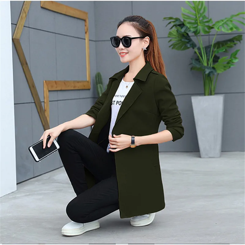 Тренчкот женский средней длины свободная ветровка с воротником однотонная