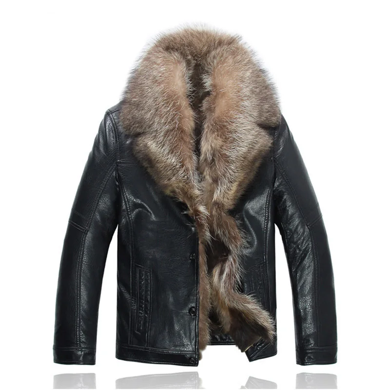

Mens Winter Leather Jackets Real Fur Coats Shearling Jackets thickening Warm Windbreaker Outerwear Overcoat Snow Wear Fashion