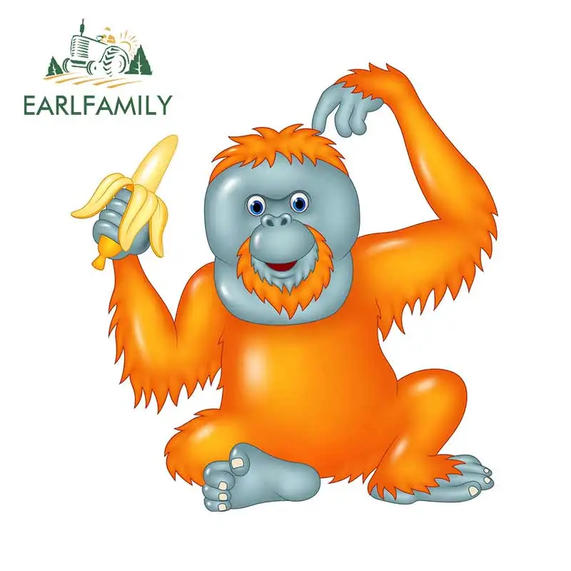 

EARLFAMILY 13cm x 12.3cm For Cartoon Orangutan Funny Car Stickers Refrigerator Decal Waterproof Occlusion Scratch For JDM SUV RV