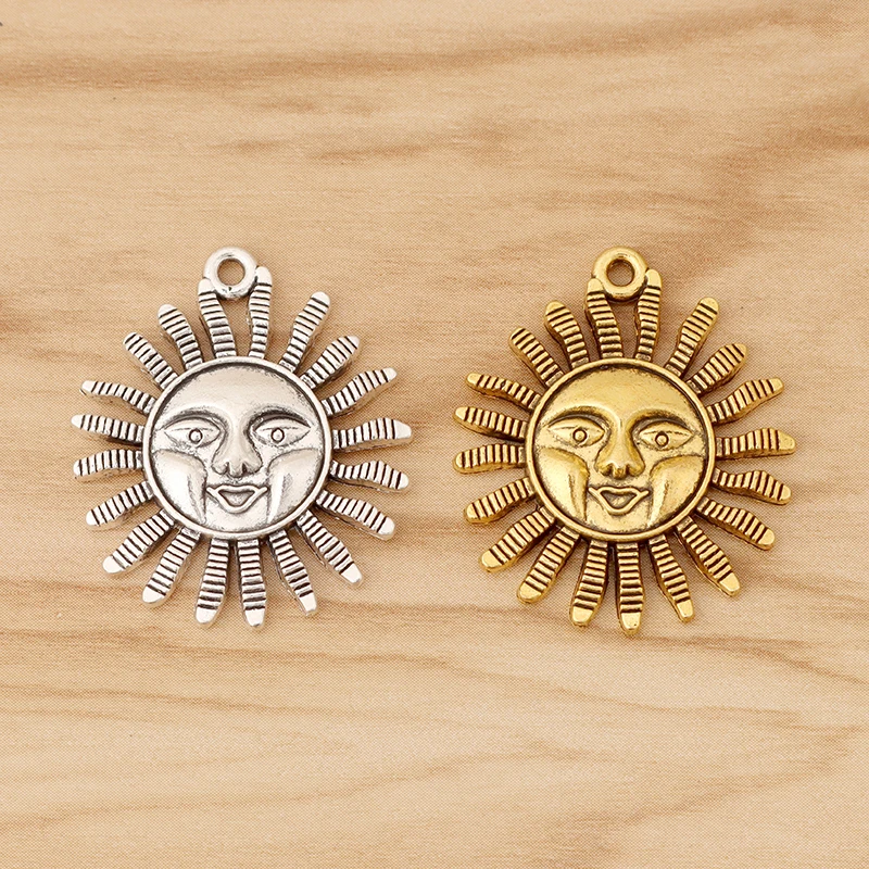 

10 Pieces Tibetan Silver/Gold Color Smiley Sun Flower Charms Pendants for Necklace Jewellery Making Findings Accessories 33x29mm