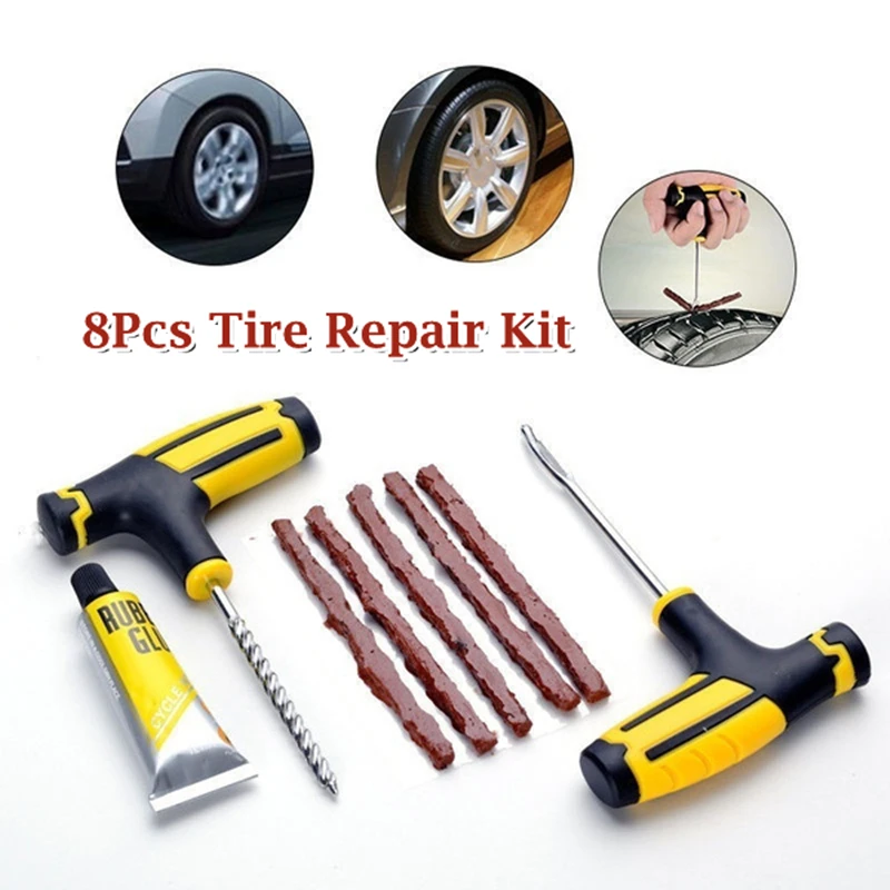 

8Pcs Car Tire Repair Tool Tire Repair Kit Studding Tool Set Auto Bike Tubeless Tire Tyre Puncture Plug Garage Tools