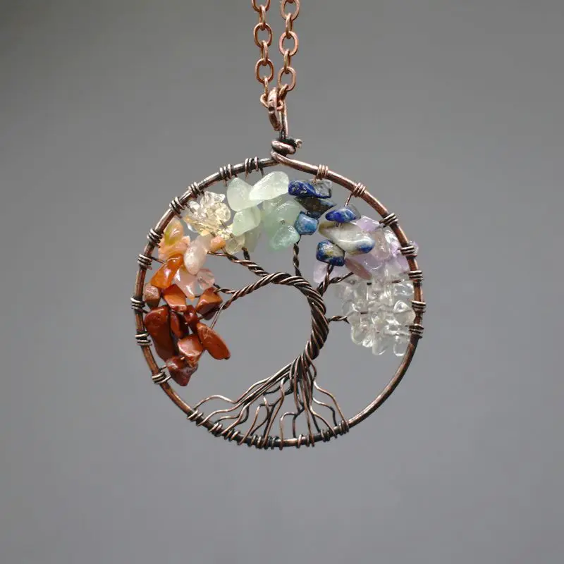 Дерево жизни кристалл круглая маленькая подвеска кулон золотой и серебряный